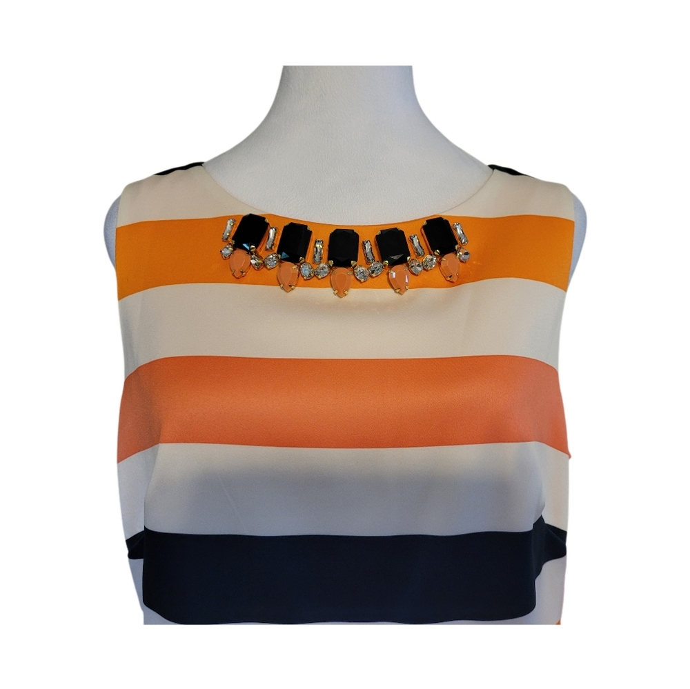 Vince Camuto Jeweled Neckline Striped Satin Shift Dress Sz 10 New With Tag - Picture 3 of 12